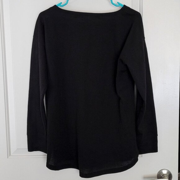 T by Talbots Black Honeycomb Pique Button Cuff Pullover Top - Picture 6 of 8
